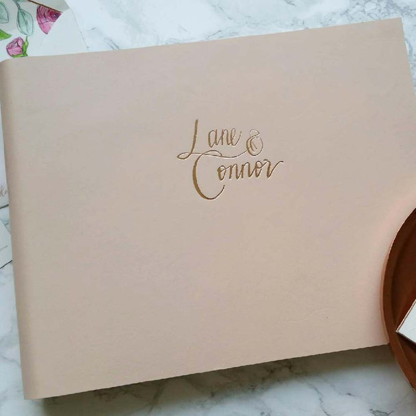 Custom Metal Die- Copper custom logo on Snow leather- from Blue Sky papers