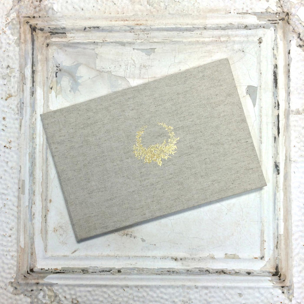 Vintage Wreath Guest Book- Shown in Natural linen- by Blue Sky Papers