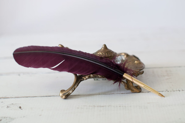 Feather Quill Pen - Burgundy Turkey Feather - from Blue Sky Papers