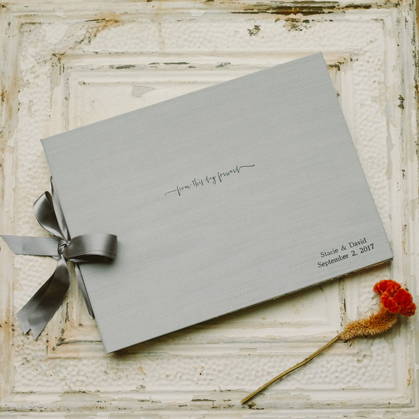 The Artisan Album - Handmade Photo Book - Sea satin with Slate satin ribbon, Gray embossing- by Blue Sky Papers The Artisan Album - Handmade Photo Book - Sea satin with Slate satin ribbon, Gray embossing- by Blue Sky Papers