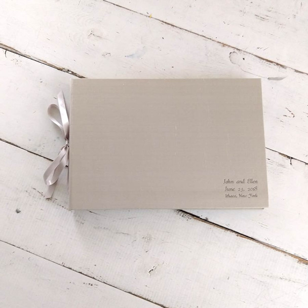 The Artisan Album - Handmade Photo Book -  Champagne silk with Oyster ribbon, Pewter Script embossing  - by Blue Sky Papers The Artisan Album - Handmade Photo Book -  Champagne silk with Oyster ribbon, Pewter Script embossing  - by Blue Sky Papers
