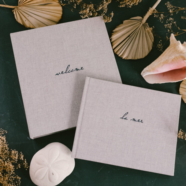 Vacation Home Welcome Binder - Limited Run LINEN!  Name is SAILCLOTH - shown with new beach design, "la mer"