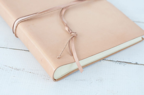 Leather Book with Tri-Leather Strap - elegant & versatile interior page design options - by Blue Sky Papers