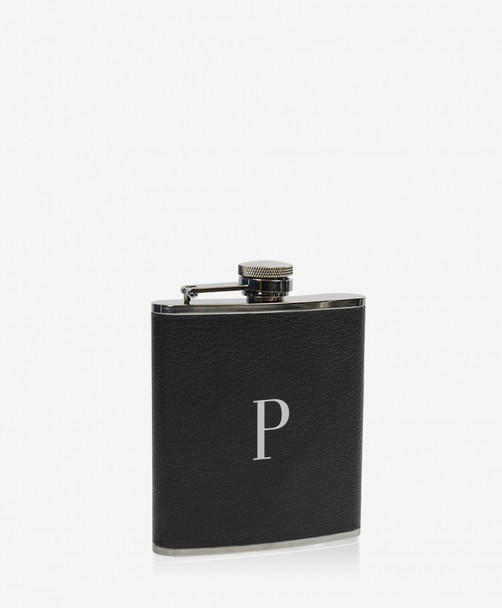 Personalized Leather Flask - Black Traditional Leather Personalized - from Blue Sky Papers