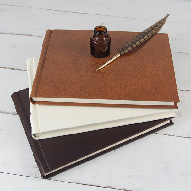 Italian Leather Guest Book - dark brown, off white, honey (discontinued) -  from Blue Sky Papers