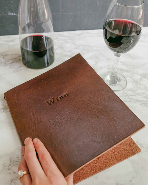 Custom Leather Menu Holder - Makes an elegant wine or spirits menu - by Blue Sky Papers