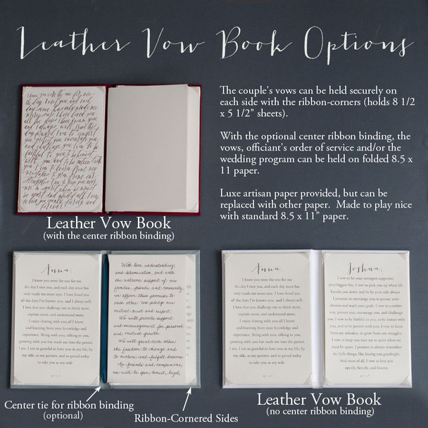 Leather Vow Book - optional center tie