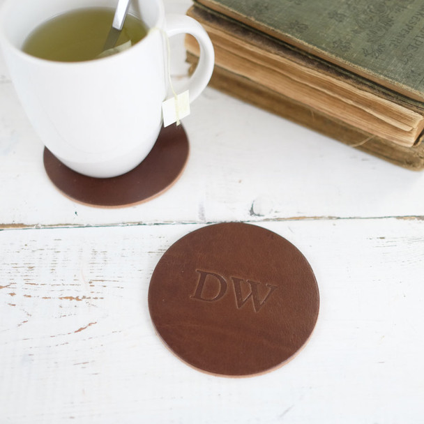 Natural Leather Coasters - Serif initials - by Blue Sky Papers