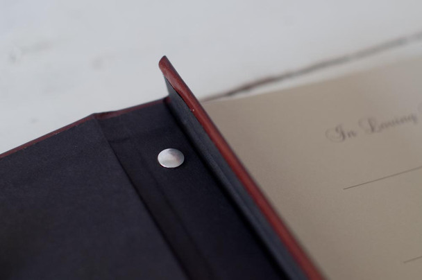 Memorial Guest Book, Keepsake of Memories - disclosed post-binding for both appearance and ease of opening Memorial Guest Book, Keepsake of Memories - disclosed post-binding for both appearance and ease of opening