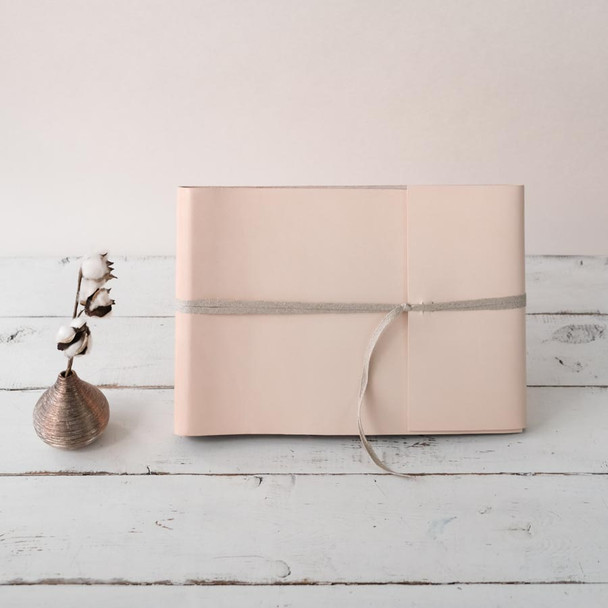 Modern Blush Book- Snow (blush) leather with natural linen tie- by Blue Sky Papers