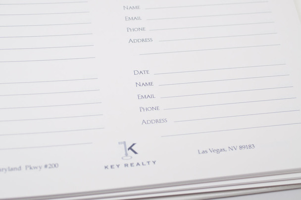 Custom Corporate Guest Book- Custom lined section pages with footer added- by Blue Sky Papers