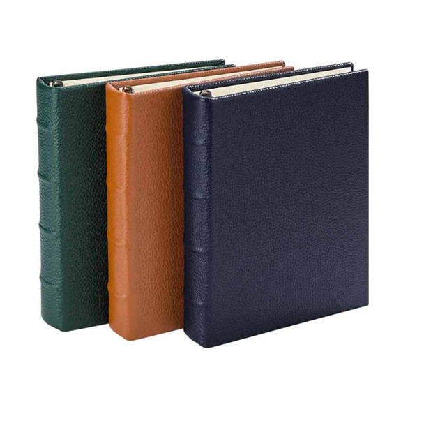 Clear Pocket Leather Photo Album - Green, British Tan, and Navy leather - from Blue Sky Papers