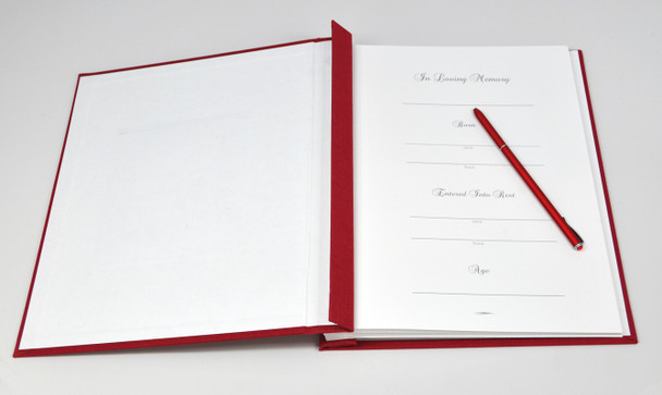 Memorial Guest Book for Memorial & Funeral Services - Front cover open - showing first page, memorial title page