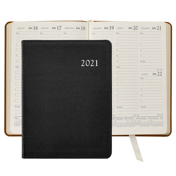 Leather Desk Diary 2021 - Black Goatskin Leather - from Blue Sky Papers