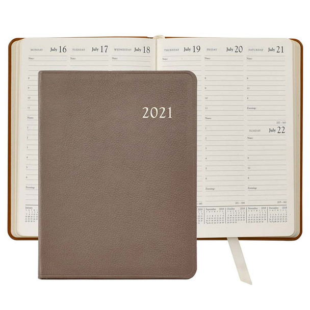 Leather Desk Diary 2021 - Taupe Goatskin Leather - from Blue Sky Papers
