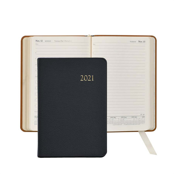 Leather Day Planner 2021 - Black Goatskin Leather - from Blue Sky Papers