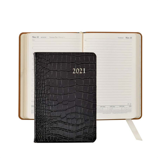 Leather Day Planner 2021 - Black Crocodile Leather - from Blue Sky Papers