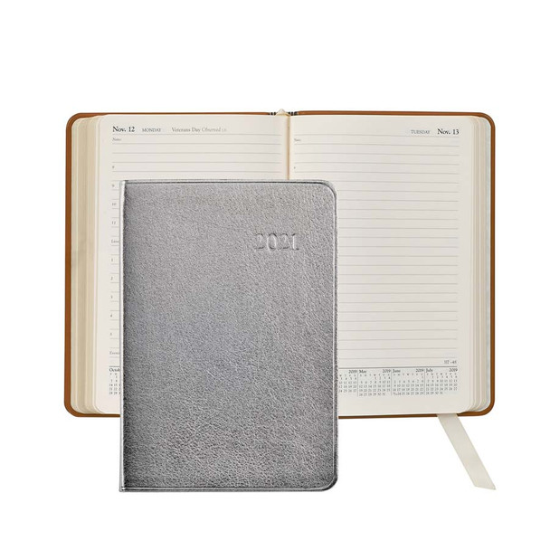 Leather Day Planner 2021 - Metallic Silver Leather - from Blue Sky Papers