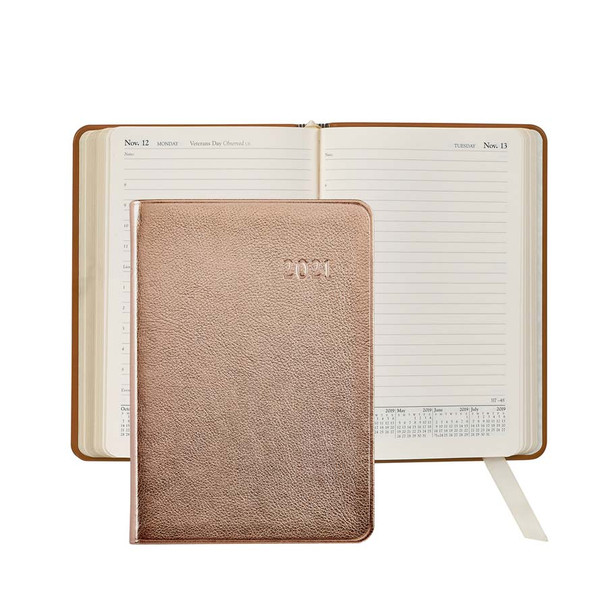 Leather Day Planner 2021 - Metallic Rose Gold Leather - from Blue Sky Papers