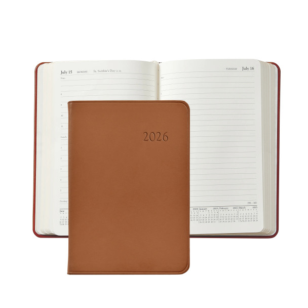 Leather Day Planner 2026 - British Tan Traditional Leather - Blue Sky Papers
