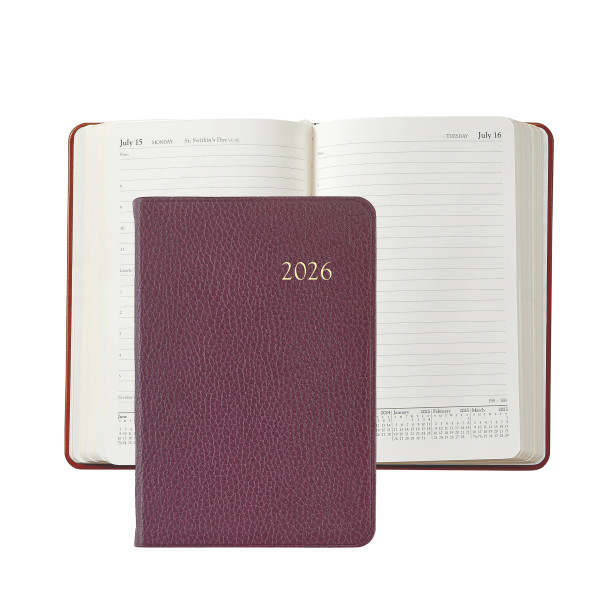 Leather Day Planner 2026 - Wine Pebble Grain Leather - Blue Sky Papers
