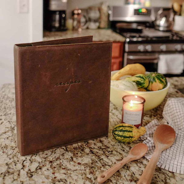 Leather Recipe Binder - Natural rustic leather - Blue Sky Papers