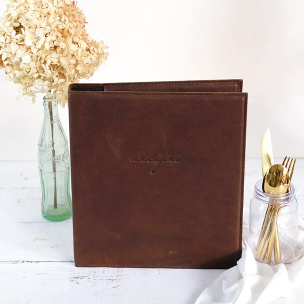 Leather Recipe Binder - Natural rustic leather - Blue Sky Papers