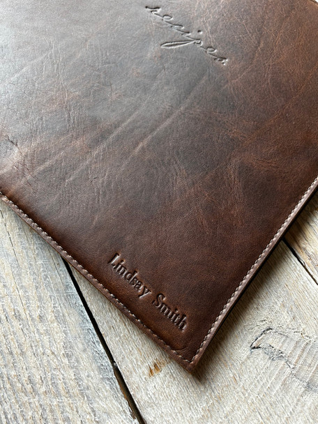 Leather Recipe Binder - serif personalization  - Blue Sky Papers
