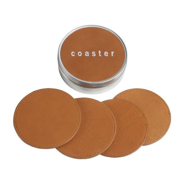 Custom Coaster Set - British Tan Traditional Leather - Blue Sky Papers