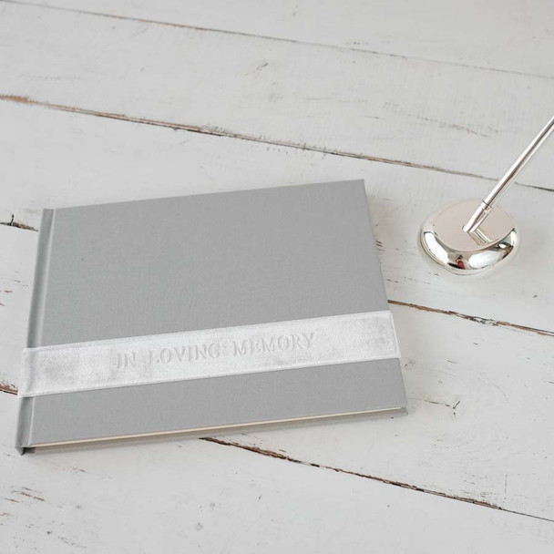In Loving Memory Memorial Guest Book - Light Gray linen with White Sash - by Blue Sky Papers
