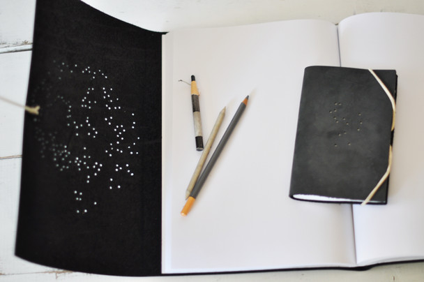 Constellation Leather Sketchbook - use it for sketches, journaling, or note keeping - by Blue Sky Papers