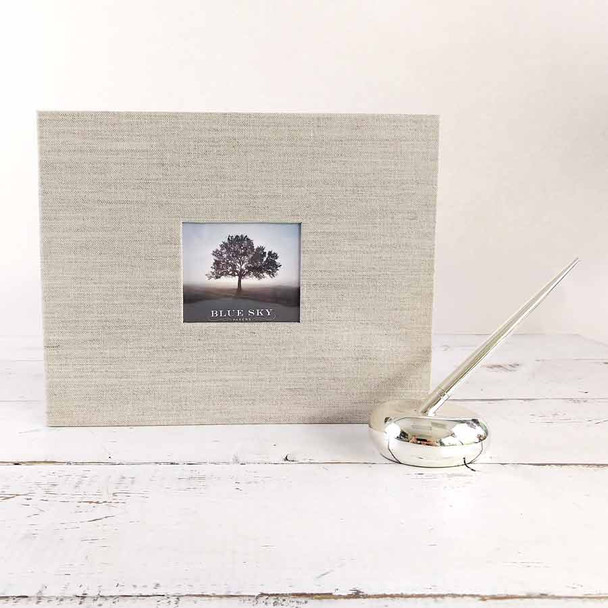 Post-bound Guest Book - Shown in Natural linen, horizontal/landscape orientation - by Blue Sky Papers