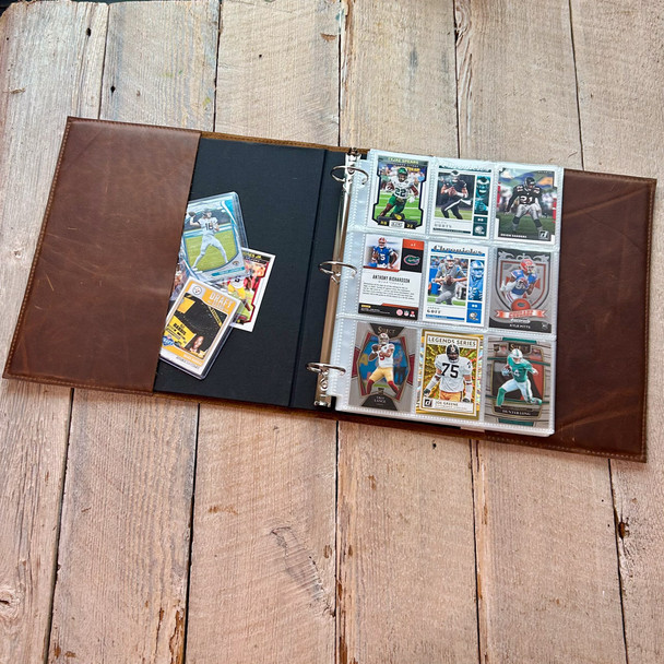 Leather Sports Card Binder - Leather Pockets on sides - Blue Sky Papers
