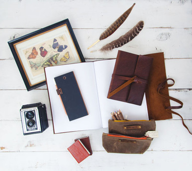 Leather Bound Books - handmade journals and sketchbooks by Blue Sky Papers - looks great with Peg and Awl products!
