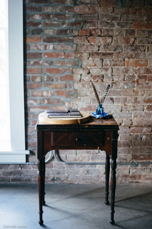 Industrial Inspired Rustic Leather Wedding Guest Book | photo by Tiffani Jones