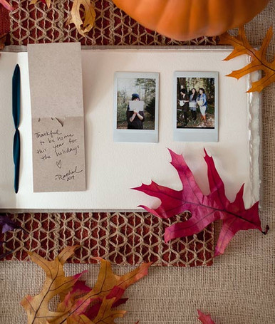 Love guest book alternative ideas like this Thanksgiving dinner polaroid guest book - handmade by Blue Sky Papers