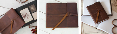 Leather Rustic Guest Book, Portfolio Book, and Photo Album in Rustic Brown Leather Covers