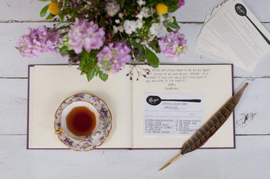 Have guests bring favorite recipes and provide them with a recipe card to include in your guest book!