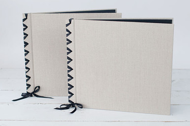 Ribbon-laced Photo Album in Natural Linen
