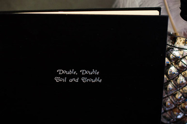 Custom Hallween Party Guestbook in Black Satin with Silver Embossing