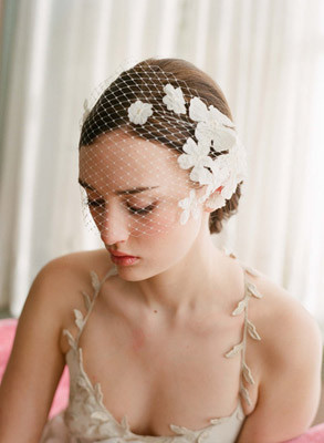 Bridal Birdcage Veil with Flowers and Lace by Myrakim