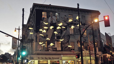 City Lights flying books in San Francisco