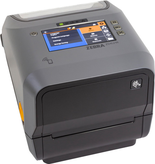 ZD621R Thermal Transfer Printer (74/300M) ZD621R, Color Touch LCD; 300 dpi, USB, USB Host, Ethernet, Serial, BTLE5, ROW, RFID - UHF, Dispenser (Peeler), EU and UK Cords, Swiss Font, EZPL