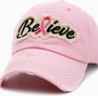 KBETHOS Believe Pink Ribbon Washed Vintage Ballcap