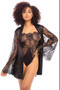 Lace Teddy and Satin Robe with Lace Sleeve Set