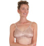 Sandstone colored moulded cup mastectomy bra on lady.