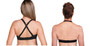 Back of the lady showing the multiple ways the straps can convert to criss cross or halter around the neck of the person wearing the bra.
