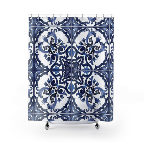 Ornate Floral Mediterranean Shower Curtains