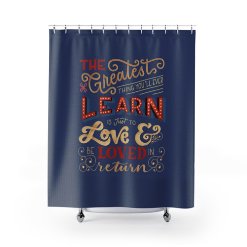 Broadway-inspired shower curtains with elegant lettering
