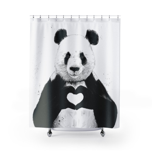 Panda Love Shower Curtains with Cute Hearts